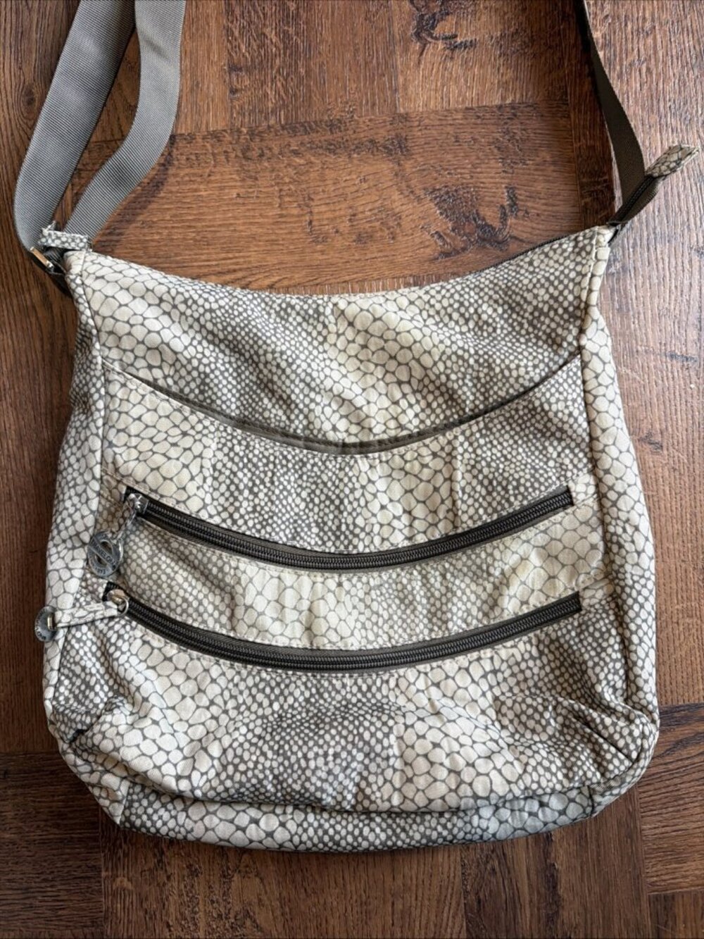 TRAVELON Khaki Taupe Snake Print Canvas CROSSBODY ORGANIZER TOTE BAG Purse